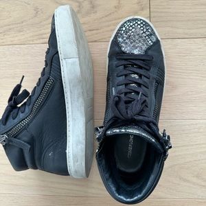 Crown London Black Leather and Metallic high top sneakers size 7.5